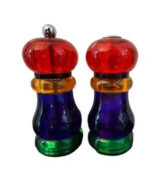 Vintage Olde Thompson Multicolored Glass Salt and Pepper Shaker / Mill Set
